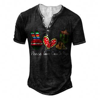 Peace Love Cinco De Mayo Funny Men's Henley Button-Down 3D Print T-shirt - Monsterry DE