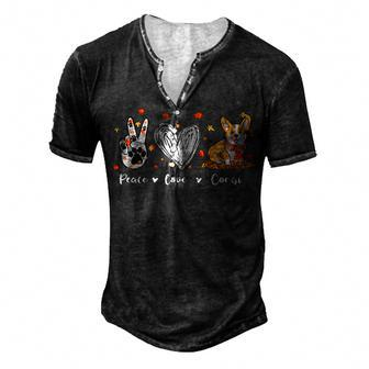 Peace Love Corgi Funny Corgi Dog Lover Pumpkin Fall Season V2 Men's Henley Button-Down 3D Print T-shirt - Monsterry DE