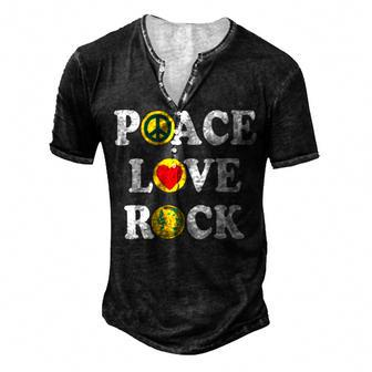 Peace Love Rock V2 Men's Henley Button-Down 3D Print T-shirt - Monsterry DE