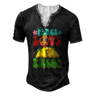 Peace Love Tacos Groovy For Retro Hippie Men's Henley T-Shirt | Mazezy