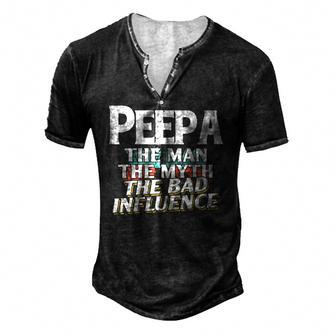 Mens Peepa For The Man Myth Bad Influence Grandpa Men's Henley T-Shirt | Mazezy