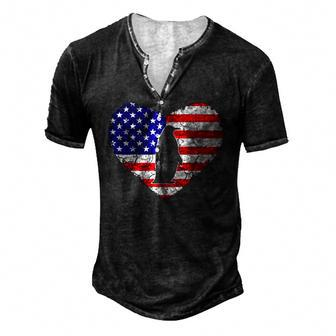 Penguin Vintage American Flag Heart 4Th Of July Animal Lover Classic Men's Henley T-Shirt | Mazezy