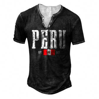 Peru Est 1821 Peruvian Flag Roots Pride Vintage Peru Raglan Baseball Tee Men's Henley T-Shirt | Mazezy