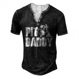 Pit Daddy Pitbull Dog Lover Pibble Pittie Pit Bull Terrier Men's Henley T-Shirt | Mazezy