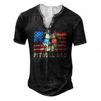 Mens Pitbull Dad American Pit Bull Dog Us Flag 4Th Of July Men's Henley T-Shirt | Mazezy