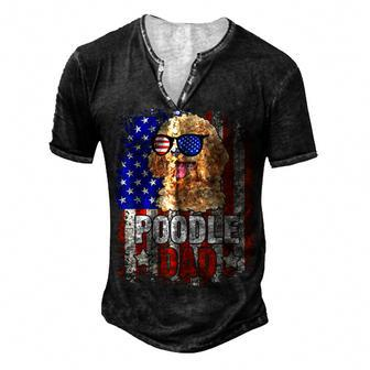 Poodle Dad 4Th Of July American Flag Glasses Dog Men Boy Men's Henley T-Shirt - Seseable