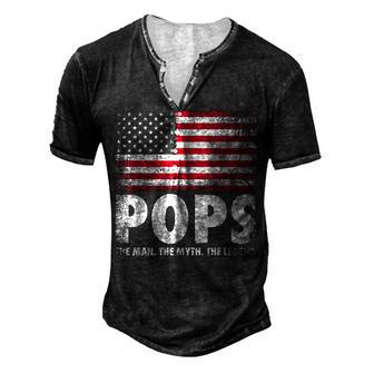 Mens Pops The Man Myth Legend Fathers Day 4Th Of July Grandpa Men's Henley T-Shirt - Seseable