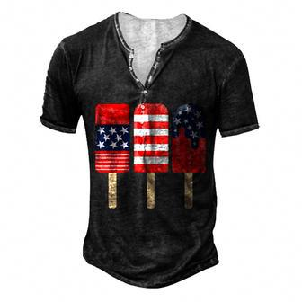 Popsicle Red White Blue American Flag 4Th Of July Independence Day Men's Henley Button-Down 3D Print T-shirt - Monsterry