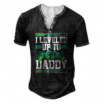 Pregnancy Announcement Leveled Up To Daddy Gamer Dad Men's Henley T-Shirt | Mazezy