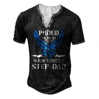 Proud Air Force Step-Dad American Flag Men's Henley T-Shirt | Mazezy