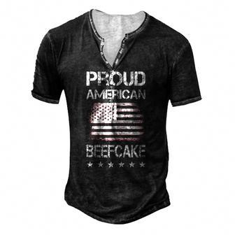 Proud American Beefcake Fourth Of July Patriotic Flag Men's Henley T-Shirt | Mazezy