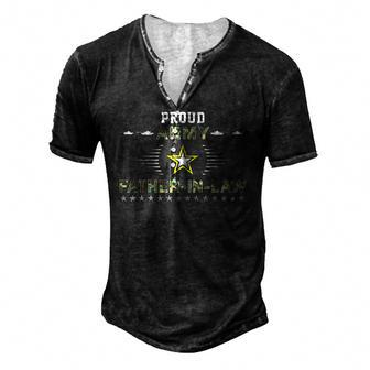 Mens Proud Army Father-In-Law Camouflage Graphics Army Men's Henley T-Shirt | Mazezy