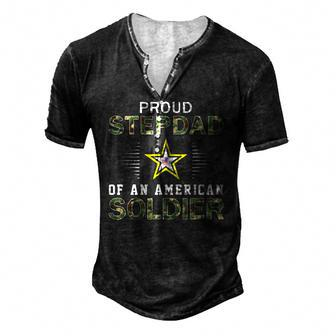Proud Army Stepdad Of A Soldier-Proud Army Stepdad Army Men's Henley T-Shirt | Mazezy