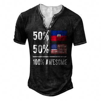Proud Haitian American Flag Haiti Usa Men's Henley T-Shirt | Mazezy