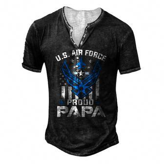 Proud Papa Us Air Force American Flag Usaf Men's Henley T-Shirt | Mazezy