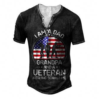 Proud Veteran Dad Grandpa American Flag Patriot 4Th Of July Men's Henley T-Shirt - Seseable