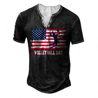 Mens Proud Volleyball Dad American Flag 4Th Of July Freedom Men's Henley T-Shirt - Seseable