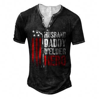 Mens Proud Welding Husband Daddy Welder Hero Weld Fathers Day Men's Henley T-Shirt | Mazezy