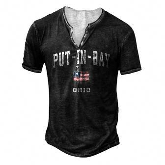 Put-In-Bay Ohio Oh Vintage American Flag Sports Men's Henley T-Shirt | Mazezy