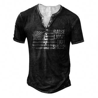 Raise Lions American Flag Not Sheep Patriotic Lion Men Women Men's Henley T-Shirt | Mazezy