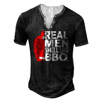 Real Men Smell Like Bbq Barbecue Grilling Kamado Men's Henley T-Shirt | Mazezy
