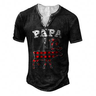 Red Plaid Papa Reindeer Top Matching Family Christmas Pj Men's Henley T-Shirt | Mazezy