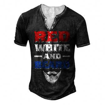 Mens Red White And Beard 4Th Of July Bearded Dad Husband Men's Henley T-Shirt - Seseable