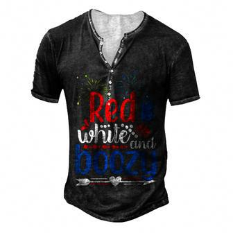 Womens Red White And Boozy Alcohol Booze 4Th Of July Beer Party Men's Henley T-Shirt - Seseable