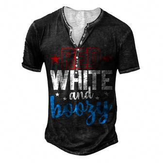 Red White And Boozy Happy Usa Independence Day July 4Th Men's Henley T-Shirt - Seseable