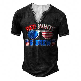 Red White And Brew 4Th Of July Drinking Sunglasses Men's Henley T-Shirt - Seseable