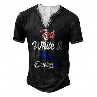 Red White Due October 4Th Of July Pregnancy Announcement Men's Henley T-Shirt | Mazezy
