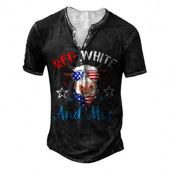 Red White And Moo 4Th Of July Cow Usa Flag Farmer Patriotic Men's Henley T-Shirt - Seseable