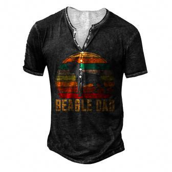 Retro Beagle Dad Dog Owner Pet Tricolor Beagle Father Men's Henley T-Shirt | Mazezy
