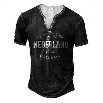 Retro Cool Nederland Colorado Rocky Mountains Novelty Art Men's Henley T-Shirt | Mazezy
