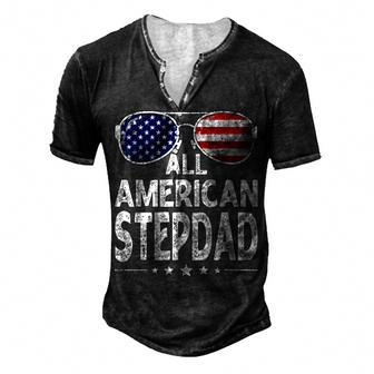 Mens Retro Fathers Day Family All American Stepdad 4Th Of July Men's Henley T-Shirt - Seseable