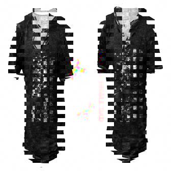 Retro Single Dad Saurus Awareness American Flag Autism Men's Henley T-Shirt | Mazezy