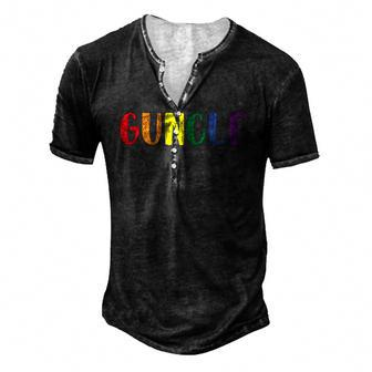 Retro Vintage Guncle Pride Uncle Gay Family Matching Lgbtq Men's Henley T-Shirt | Mazezy