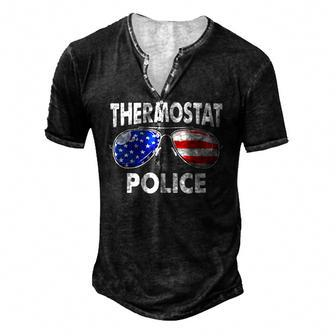Thermostat Police Usa Flag Sunglasses Fathers Day Men's Henley T-Shirt | Mazezy