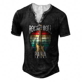 Rock N Roll Papa Vintage Guitar Player Men's Henley T-Shirt | Mazezy