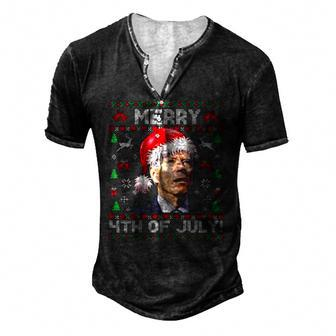 Santa Joe Biden Merry 4Th Of July Ugly Christmas Men's Henley T-Shirt | Mazezy