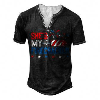 Shes My Firecracker 4Th July Matching Couples For Him Men's Henley T-Shirt - Seseable