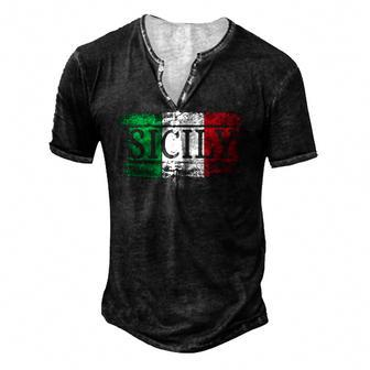 Sicilian Italian Italy Flag I Vintage Sicily Vacation Travel Men's Henley T-Shirt | Mazezy