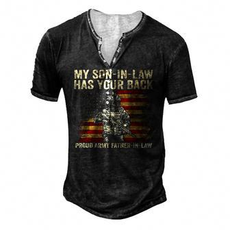 My Son In Law Has Your Back Proud Army Father In Law Men's Henley T-Shirt | Mazezy