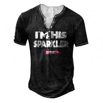 Womens Im His Sparkler Fireworks Couple Matching 4Th Of July Men's Henley T-Shirt | Mazezy