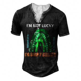 St Patrick Day Im Not Lucky Im Blessed Faith Christian Men's Henley T-Shirt - Seseable