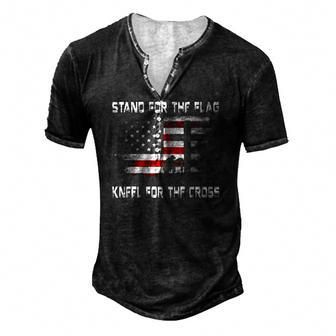 Stand For The Flag Kneel For The Cross 4Th Of July Men's Henley T-Shirt | Mazezy