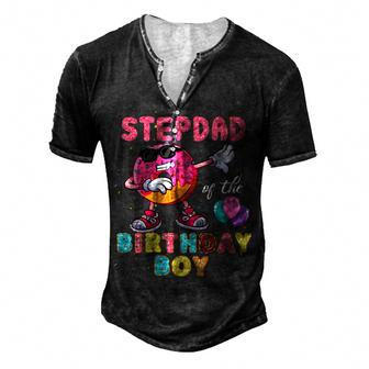 Stepdad Of The Birthday Boy Donut Dab Birthday Men's Henley T-Shirt - Seseable