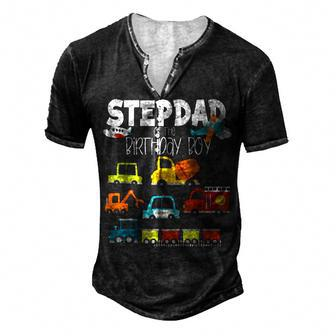 Stepdad Of The Birthday Boy Family Matching Train Fire Truck Men's Henley T-Shirt - Seseable