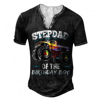 Stepdad Of The Birthday Boy Matching Family Monster Truck Men's Henley T-Shirt - Seseable