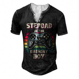 Mens Stepdad Of The Birthday Boy Matching Family Video Game Party Men's Henley T-Shirt - Seseable